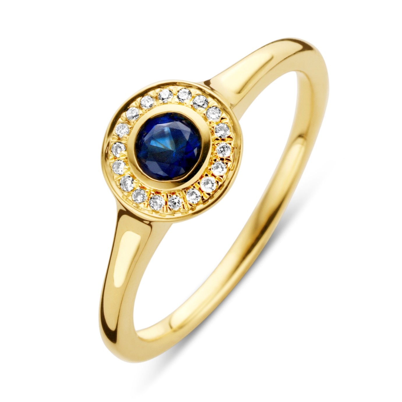 Verwonderend 14 karaat geelgouden ring met blauw saffier en diamant - Kopmels NJ-36