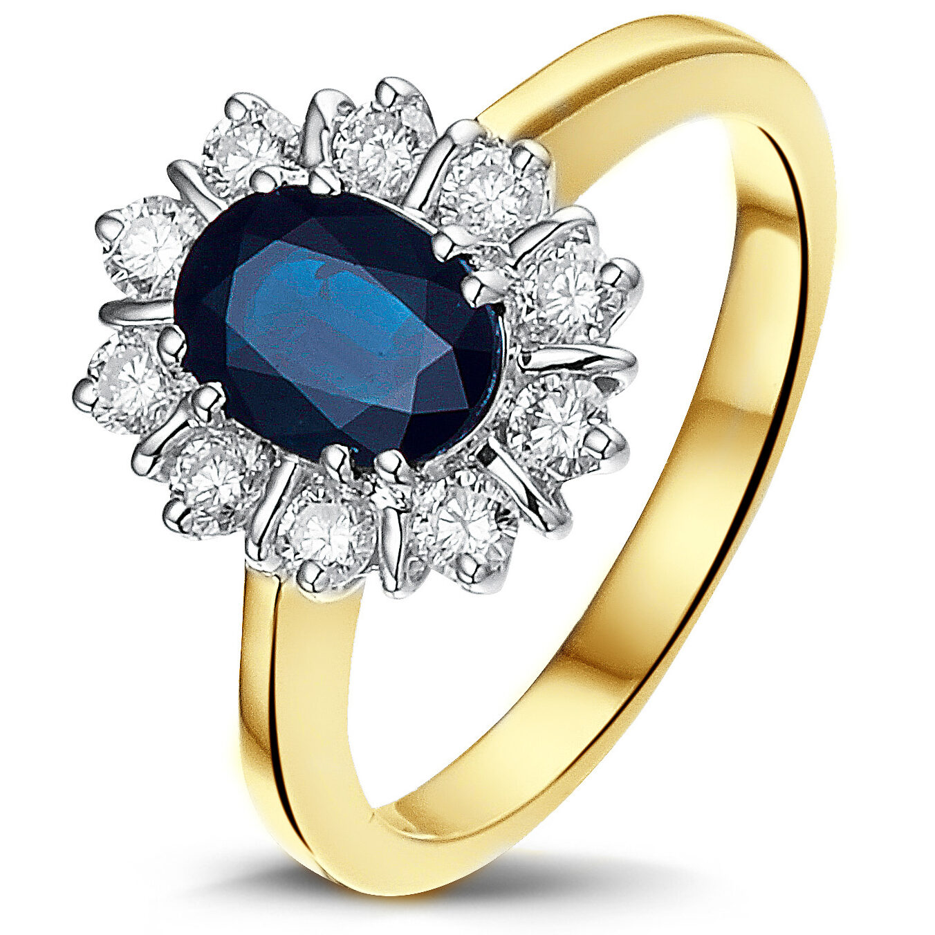 Geelgouden ring bezet met diamant en saffier| #RECLAIMED 48035 |  Reclaimed.nl