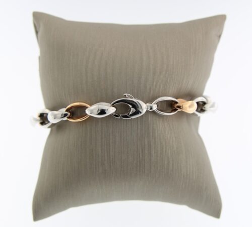 14 k rose-witgouden armband, ovale schakel