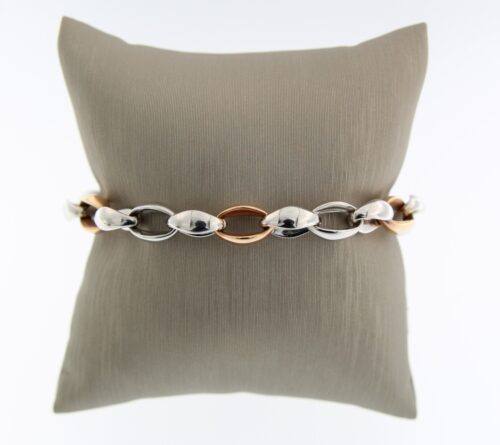 14 k rose-witgouden armband, ovale schakel