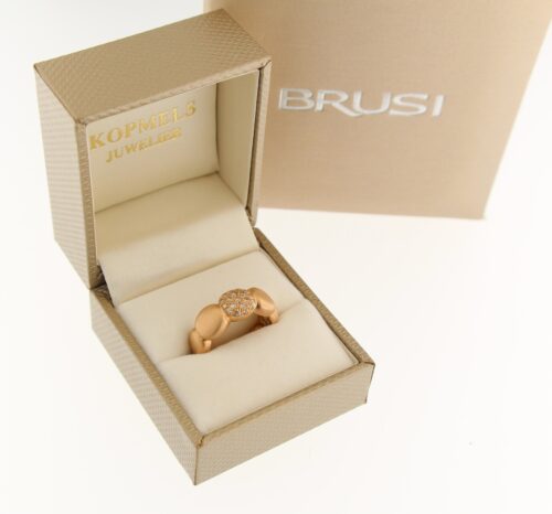 Brusi mat rosegouden ring, Polky collectie, champagne diamant