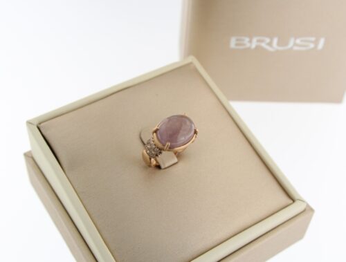 Brusi, rosegoud gematteerde ring, Polky collectie, rose saffier en champagne diamant