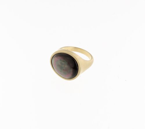 Brusi geelgoud gematteerde ring, Indjolino collectie, met parelmoer