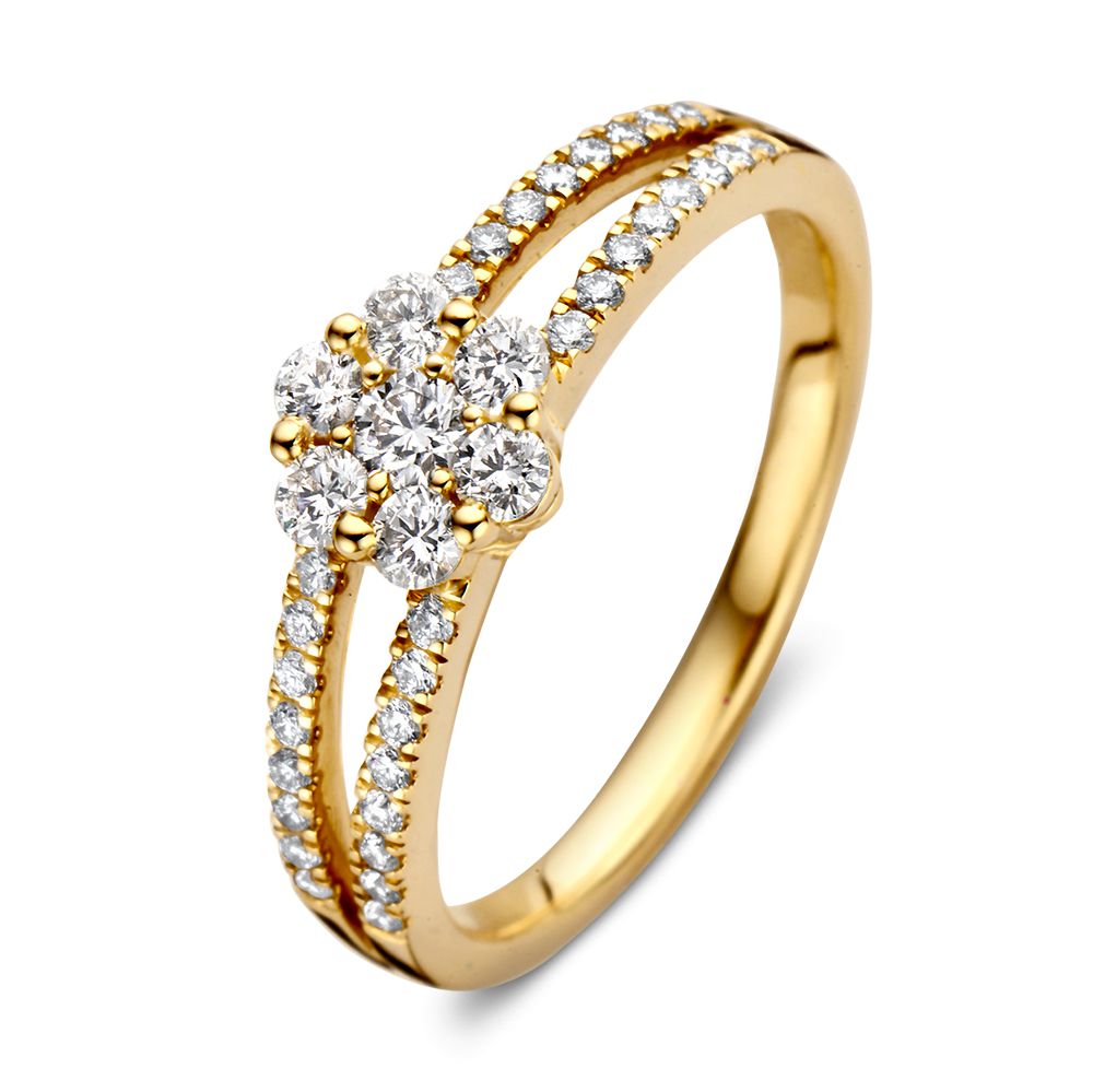 Ontdek onze schitterende jaarring 2023! Deze bijzondere entourage ring straalt aan de dameshand. Dankzij de open band, eveneens gezet met fonkelende briljanten krijgt de ring een zeer luxe uitstraling.