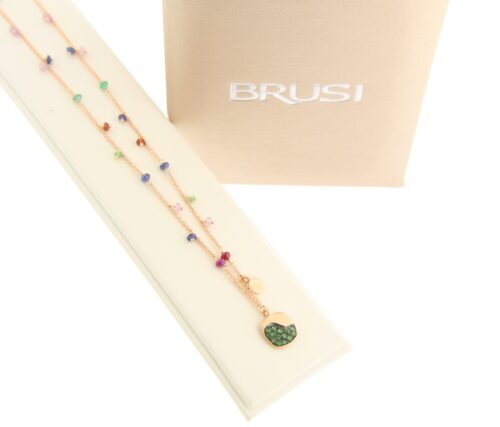 Brusi, rosegouden collier “Yuki” diverse kleuren saffier