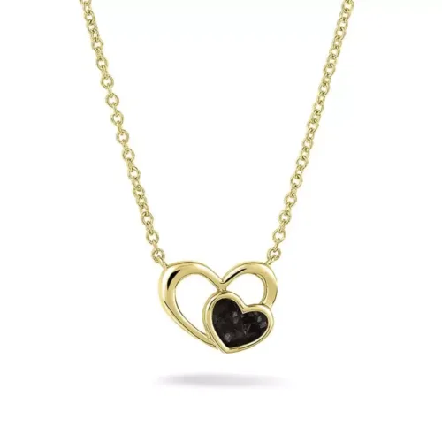 SEE YOU , DOUBLE HEART NECKLACE , 14 karaat geel goud, 602Y14-Black