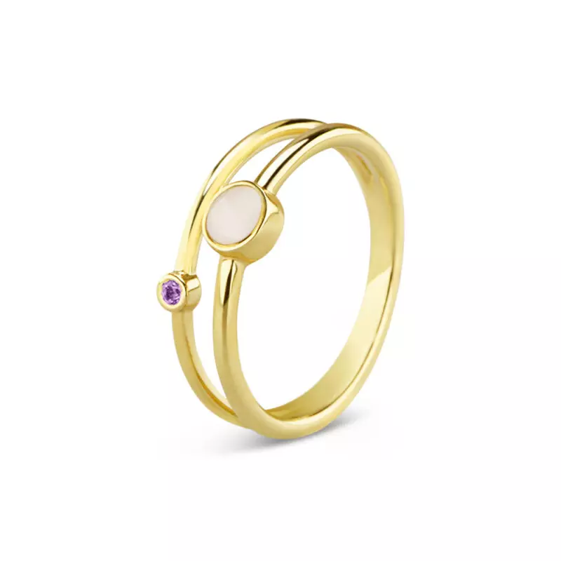 SEE YOU, DOUBLE BAND BIRTHSTONE RING, 14 karaat geelgoud, met askamer - Afbeelding 2