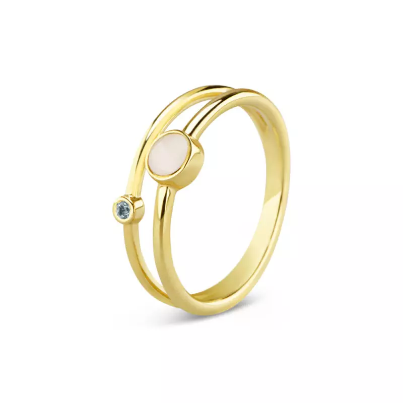 SEE YOU, DOUBLE BAND BIRTHSTONE RING, 14 karaat geelgoud, met askamer - Afbeelding 4