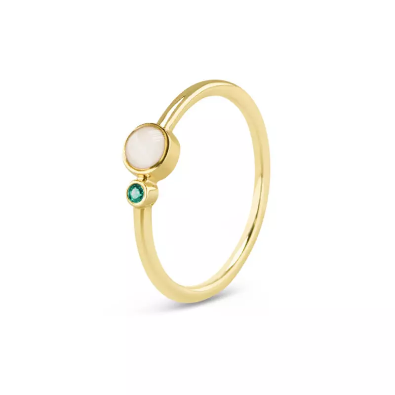 SEE YOU, SINGLE BAND BIRTHSTONE RING, 14 karaat geelgoud, met askamer