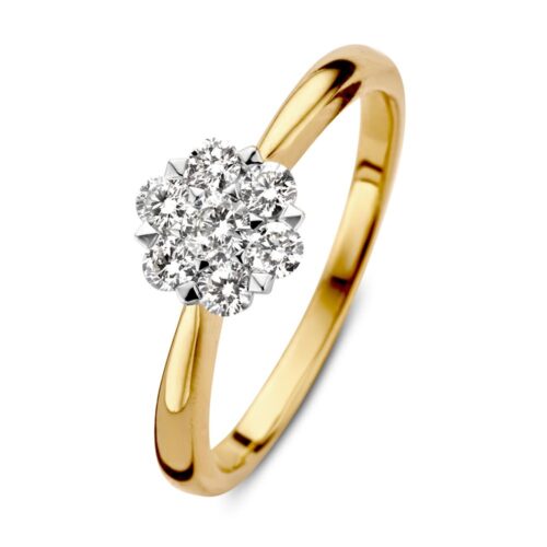 Bicolor gouden entourage ring met diamant.