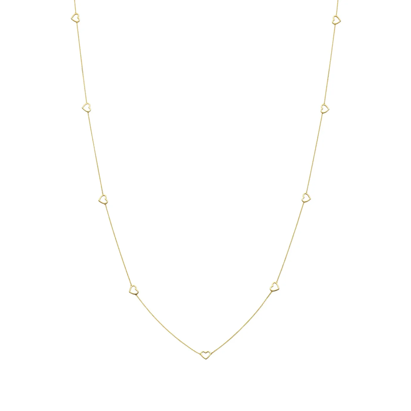 Vier de fijne momenten in het leven met onze prachtig ontworpen 14 karaat gouden Heart Necklace Long. Deze stijlvolle trendy ketting is niet zomaar een sieraad; het is een uiting van jouw unieke stijl.