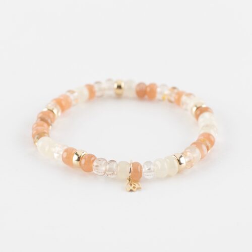 yg-edelstenen-armband-2,Y&G Jewelry Edelstenen armband (6x4mm kralen) - Vijf gouden beads en tulp logo in 14k goud Moonstone - Imperial Topaz