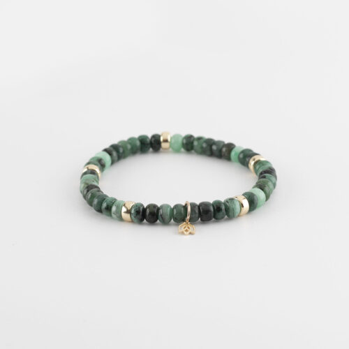 yg-edelstenen-armband-smaragd,Y&G Smaragd Edelstenen armband (6x4mm kralen) | Vijf 14kt gouden beads & tulp logo