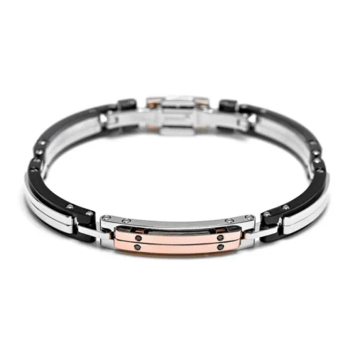 baraka-armband-heren, Heren armband van Baraka met staal, zwart PVD, 18karaat rosegoud en zwarte diamanten 0.04ct BR232031RODN-04