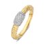 ring-bicolor-briljant-0-22-crt, Geelgouden ring met bewerkte band en een witgouden element gezet met diamant in pavézetting
