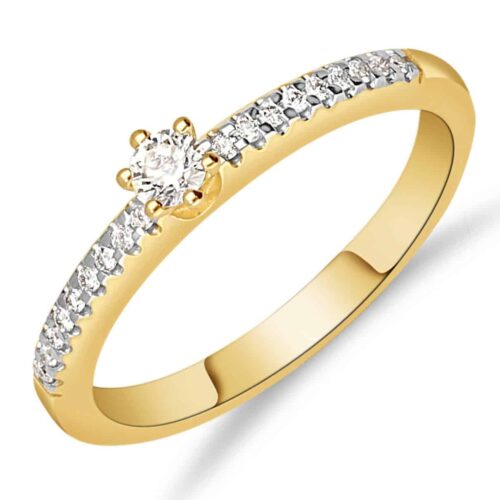 Solitair Ring met Zijstenen 1-0.09/18-0.11 Crt G SI