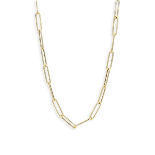 geelgouden-paperclip-collier, 14 karaat collier paperclip ronde buis dames