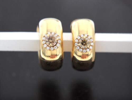 GioMio rosegouden creolen met champagne en wit diamant