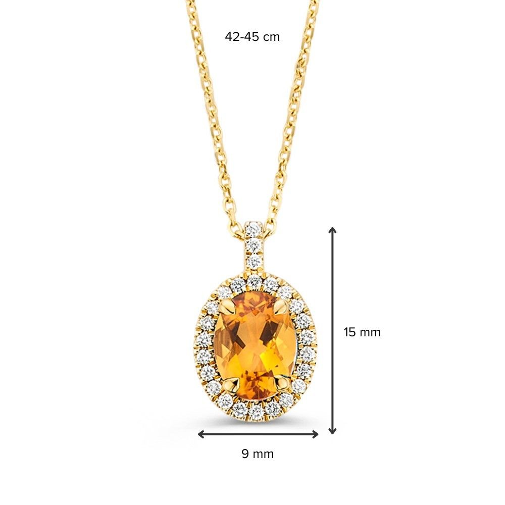 Geelgouden collier met citrien hanger en briljant