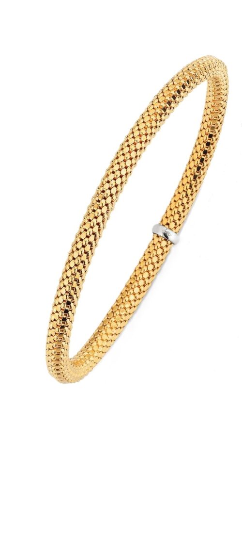 Geelgouden flex armband met witgouden bead