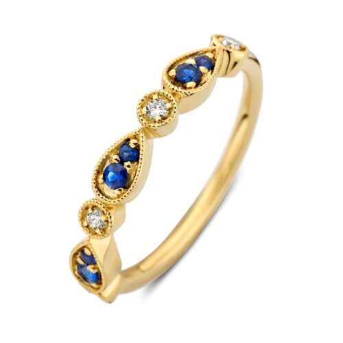 Geelgouden ring met saffier en briljanten