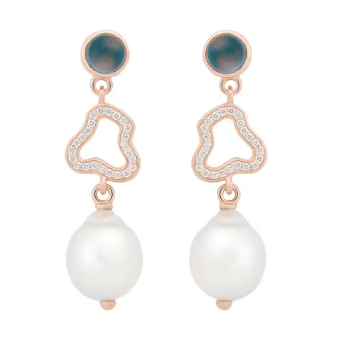 Bron Joy oorsieraden met diamant, London blue topaas en Barokparel, 8OR4920TLCBRZZB9