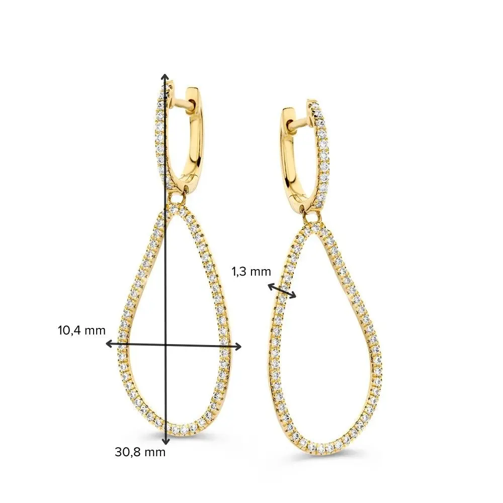 Geelgouden creolen met briljant en hangers - Afbeelding 2