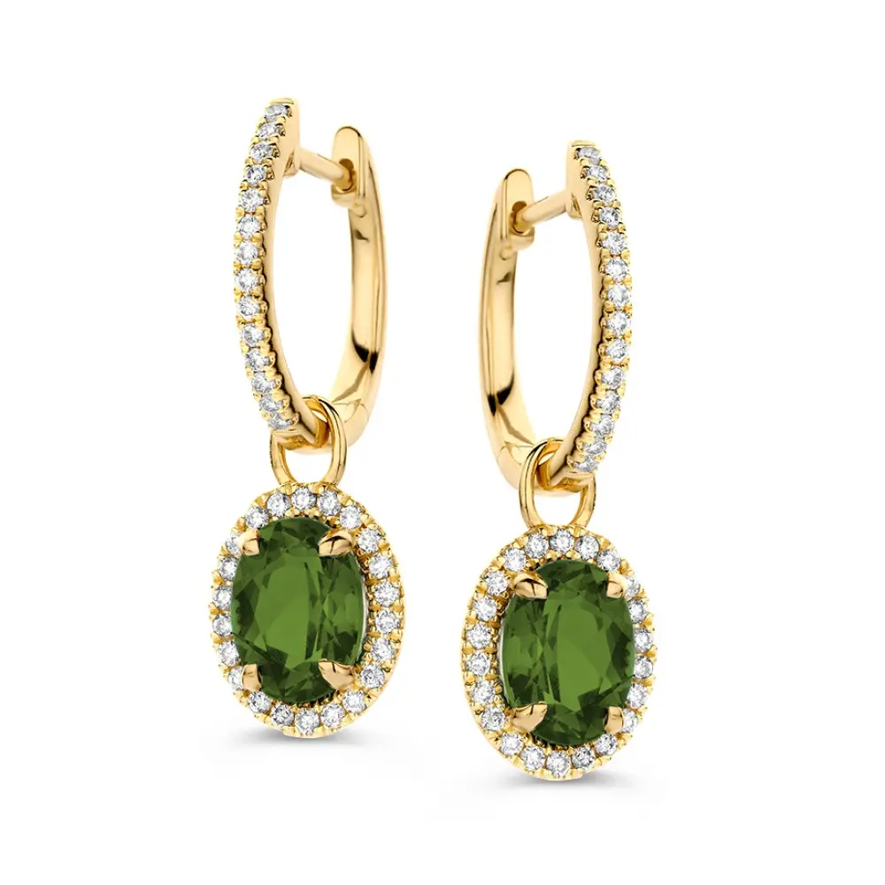 Geelgouden oorsieraden met diamant en groene tourmalijn